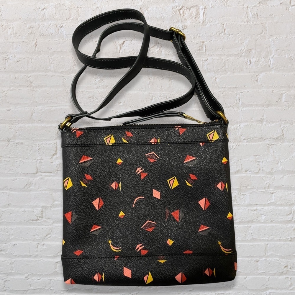 Fossil Black Abstract Triangle Geometric Shape Leather Crossbody Bag - Picture 3 of 4
